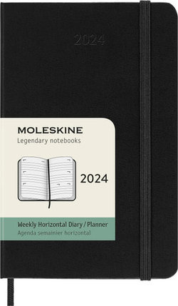 Moleskine 2024 Horizontal Weekly Planner, 12m, Pocket, Black, Hard Cover