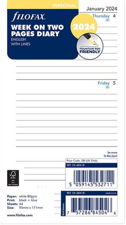 Filofax - Refill 2024 - Classic Ruled Week to View - Personal