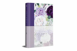 KJV Holy Bible, Large Print Medium Format, Purple Cloth Hardcover with Floral Design, Ribbon Marker, Red Letter