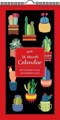 Posh Succulents 16-Month 2018-2019 Fat Slim Wall Calendar